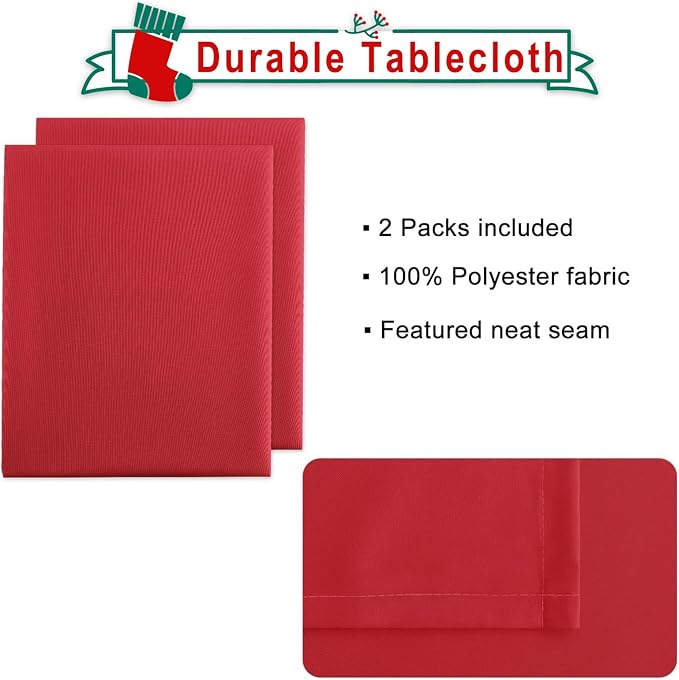 Hiasan 2 Pieces Red Tablecloth Rectangle, 54 x 80 Inch | Waterproof, Spillproof, Wrinkle Resistant, Washable Polyester Table Cloth for Dining/Kitchen/Party/Christmas/Outdoor Picnic - Image 4