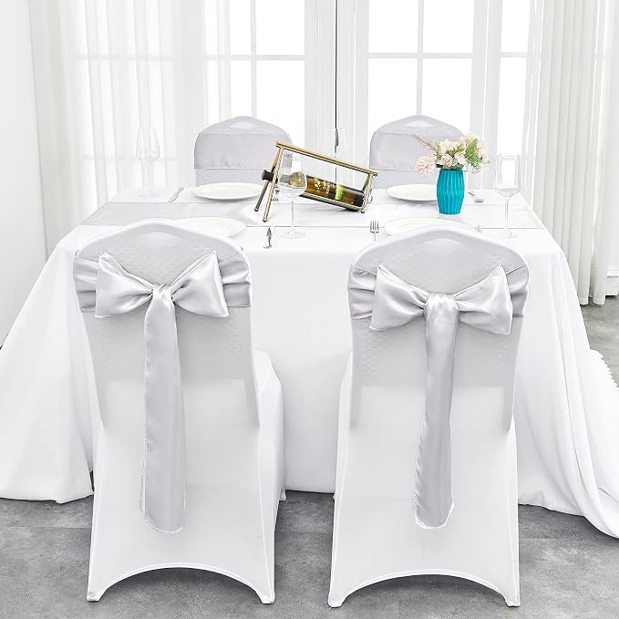 10-Pack Silver Satin Table Runner 12 x 108 Inch Long Bright and Smooth Silk Fabric Table Runner for Wedding Banquet Birthday Party Decoration - Image 4