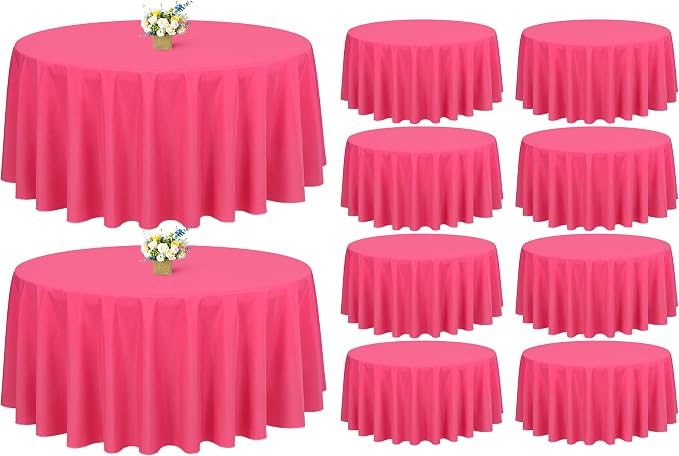 Showgeous 90 Inch Hot Pink Round Tablecloths, Polyester Table Covers | 10 pack Tablecloths for Round Tables Washable polyester Table Cloth Decorative Fabric for Dining Wedding Party Banquet Buffet by Showgeous