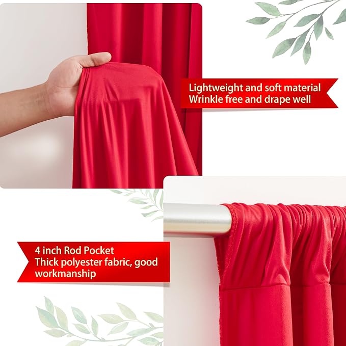 Red Backdrop Curtains 40 x 10ft for Photo Background Wrinkle Free Drapes | Soft Polyester Fabric,Natural Drape,Top Rod Pocket,Washable & Reusable,For Wedding Birthday Party Decor,4ft x 10ft 10 Panels - Image 4