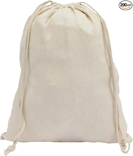 Pack of 200 8x10 inches 100% Cotton Canvas bags - Reusable Produce Bags – Multipurpose Drawstring Storage Pouch for Everyday Use by EcoGreenTextiles