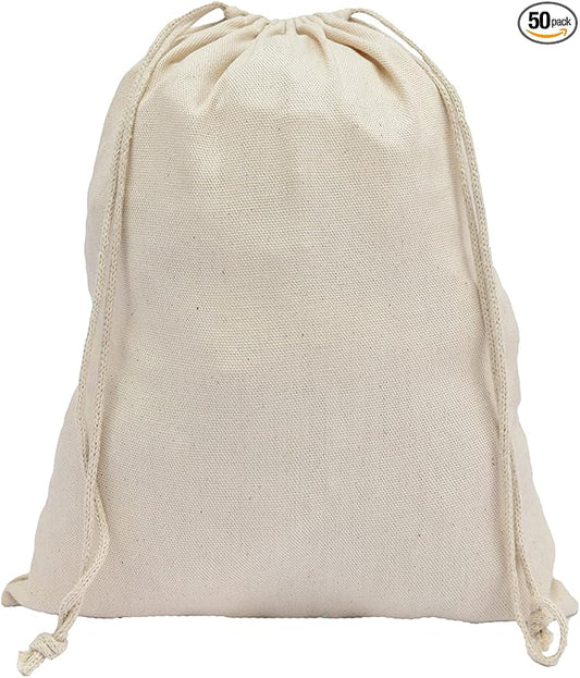 210 GSM Canvas Drawstring Bags (6x8 in 50pcs) for Laundry Basket storage, Laundry Bag, and Kitchen Storage for vegetables and fruits - Reusable and Washable Home Storage Solution by EcoGreenTextiles
