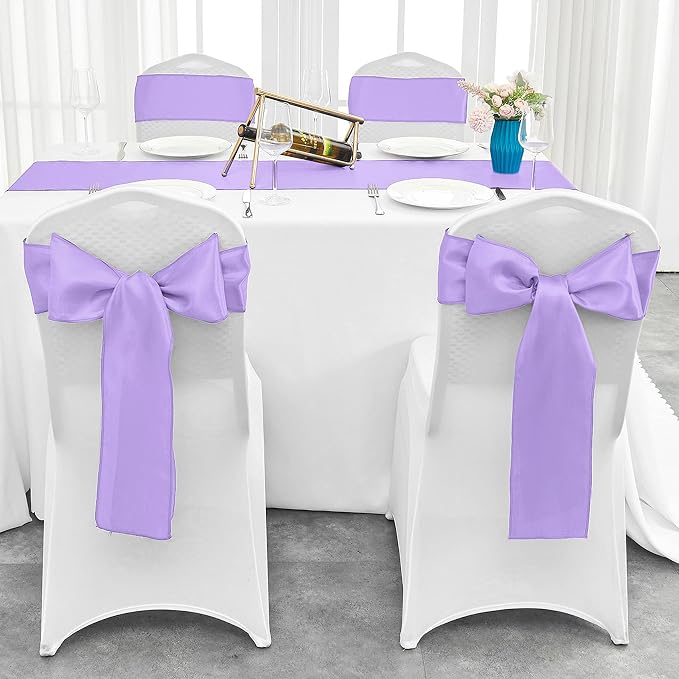 4-Pack Lavender Satin Table Runner 12 x 108 Inch Long Bright and Smooth Silk Fabric Table Runner for Wedding Banquet Birthday Party Decoration - Image 4