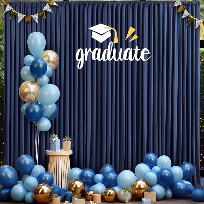 30ft×8ft Wrinkle Free Navy Blue Backdrop Curtains for Parties, 6 Panels 5ft×8ft Thick&Silky Polyester Navy Photo Backdrop Drapes Curtains for Graduation Party Baby Shower Birthday Wedding Photography - Image 2