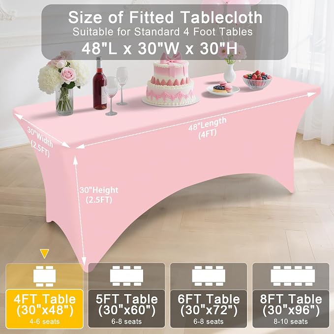 Smiry 2 Pack Spandex Table Cloth 4FT, Elastic Fitted Pink Tablecloth - Image 7