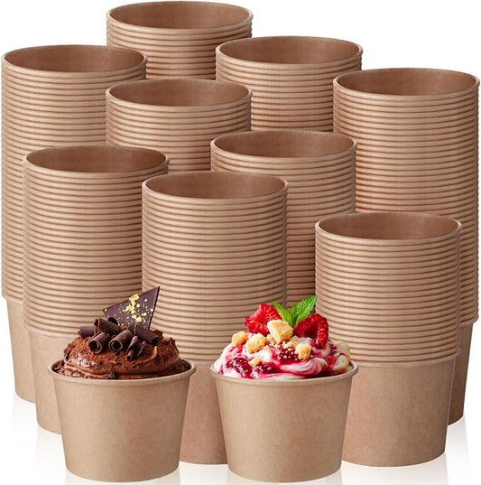 Honeydak 150 ml/ 5 oz Ice Cream Cups for Party Small Ice Cream Cups Disposable Treat Paper Dessert Snacks Sundae Container Wedding Birthday Party Supplies(Brown,600 Pack) by Honeydak