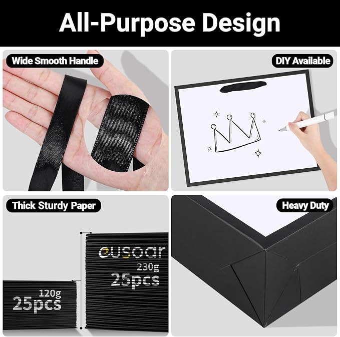EUSOAR Large Gift Bags with Handles, 25pcs 16"x6"x12" Thank You Wrap Paper Bags Bulk, White/Black Merchandise Retail Shopping Wrapping Bags for Business, Craft Grocery, Wedding Birthday Party Favor - Image 3