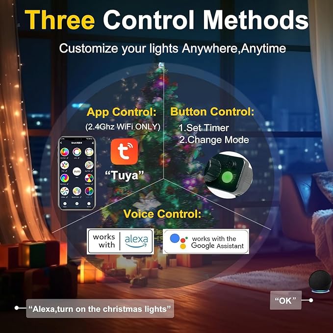 PMS Smart WiFi LED Christmas Lights, APP-Controlled RGB Fairy String Lights, Ideal for Xmas Tree, Garden, Home, Party, Halloween Festival Deco (99ft-300LED)