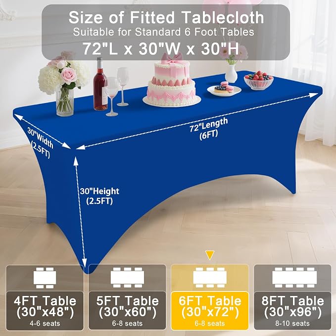 Smiry 2 Pack Spandex Table Cloth 6FT, Elastic Fitted Blue Tablecloth - Image 7