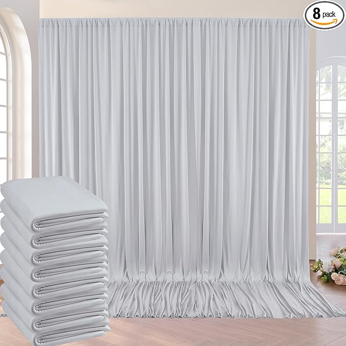 40ft×10ft Sliver Grey Wrinkle Free Backdrop Curtains for Parties, 8 Panels 5×10ft Thick&Silky Polyester Sliver Photo Backdrop Drapes Curtains for Birthday Party Baby Shower Wedding Photography by ENJOYYOURPARTY