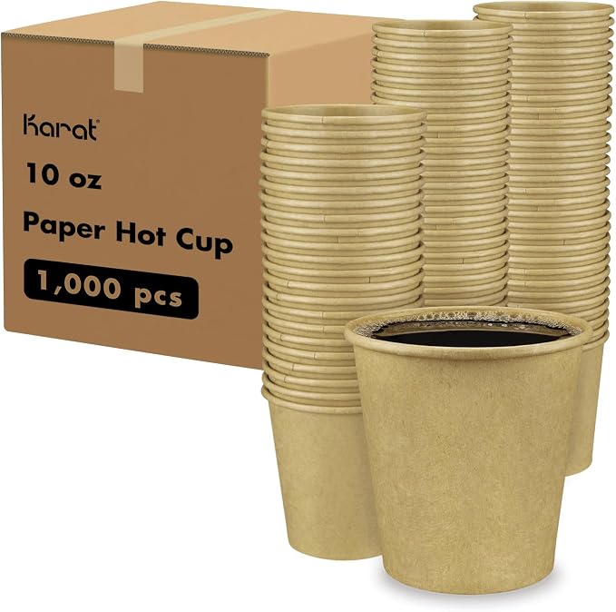 Karat 10 oz Coffee Cups, Disposable Paper Hot Cups Kraft, 90mm, 1000ct | C-K510K, Double Poly Lined, Leak-Resistant Design, Restaurants and Cafes, Tea Service, Hot/Cold Beverages by Karat