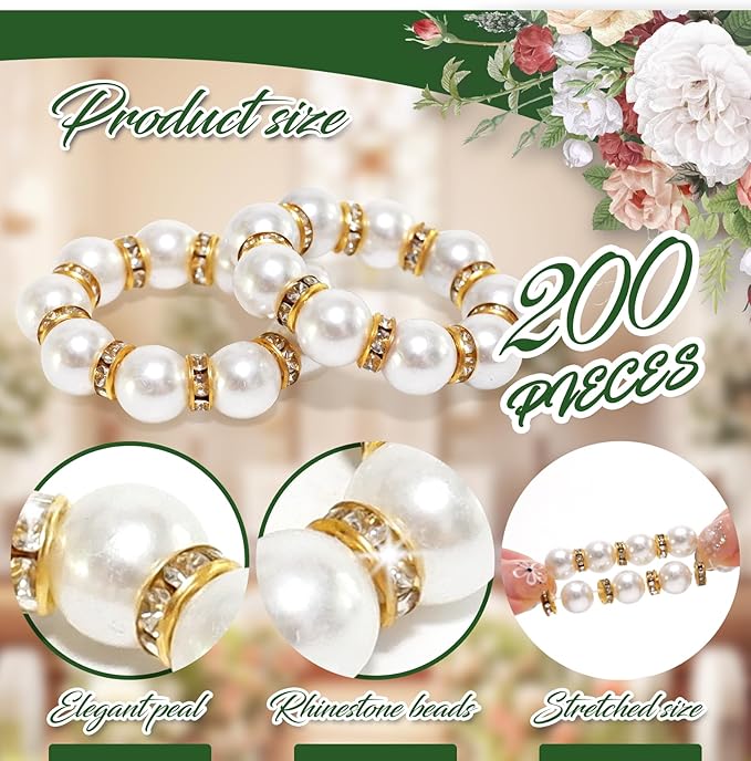 100 Pcs Pearl Napkin Rings, Exquisite Gold Napkin Rings Bulk, Suitable for Table Decorations for Weddings, Family Parties, Engagements, Christmas, and Other Occasions