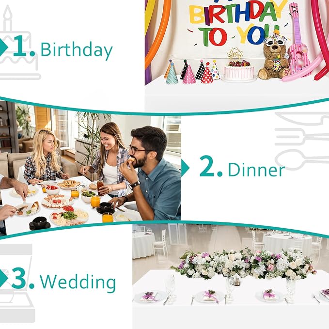 54 Inch x 300 Feet White Plastic Tablecloth Roll Disposable Table Cloth with Cutter Box Plastic Table Cover for Party - Image 6