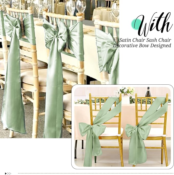 Pesonlook 100 Pcs Sage Green Satin Chair Sashes Ties, 7×108inch | Satin Chair Sashes Bows Chair Cover Back Tie Supplies for Wedding Reception Events Banquets Party, Hotel Event, Chairs Decor - Image 4