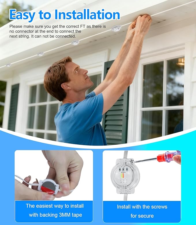 100FT Permanent Outdoor Lights for House, 2025 RGB LED Waterproof Christmas Lights Outdoor with Smart APP Remote Control, Outside Eaves Lighting House Decor for Holiday, Halloween, Roof, Party, Daily