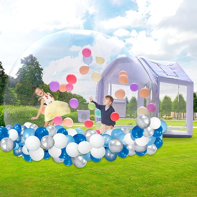 10FT Clear PVC Inflatable Bubble House Dome Tent with Tunnel - Bubble House Dome Inflatable, Ideal for Fun Events and Parties, Durable Inflatable Bubble House, Easy Setup (Silvery, 10FT)