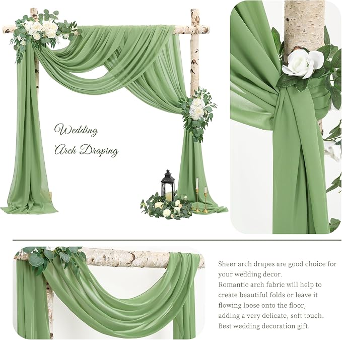 Showgeous Wedding Arch Draping Fabric Sage Green Chiffon Fabric Drapes - Image 3