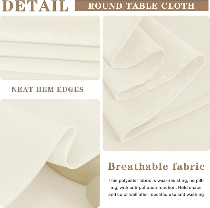 Fitable 6 Pack Ivory Round Tablecloths 90 Inch for 36"-72" Tables - Image 7