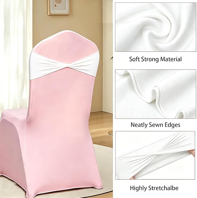White Chair Sashes Bows 50 Pack, Spandex Blue Chair Cover Bands Ties Without Buckle for Gender Reveal Baby Shower Decoration - Image 3