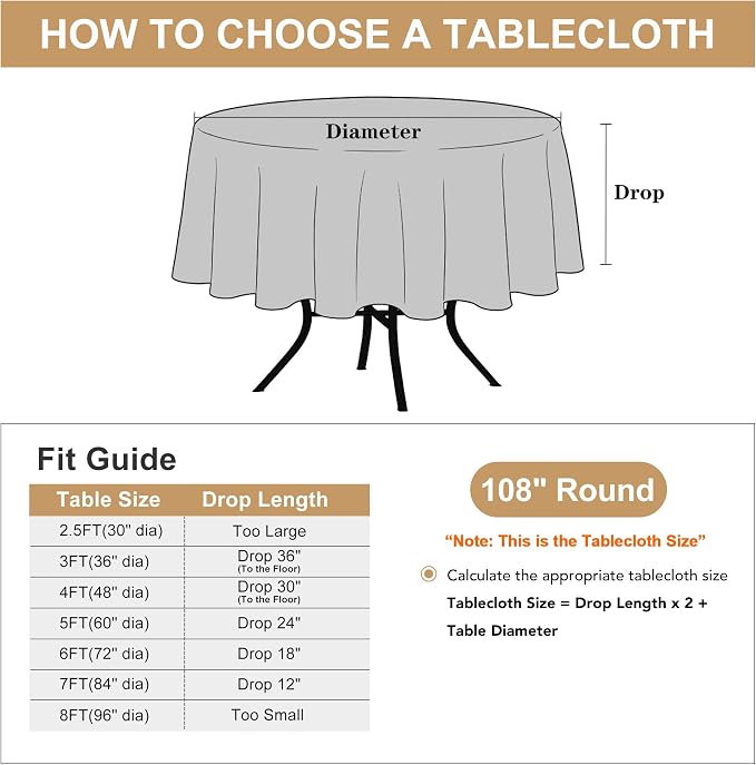 sancua 108 Inch Round Tablecloths Black (Fit 48-84 Inch Tables), 6 Pack | Circle Fabric Table Cloths for Wedding Party Reception Banquet Birthday, Washable Polyester Covers - Image 8