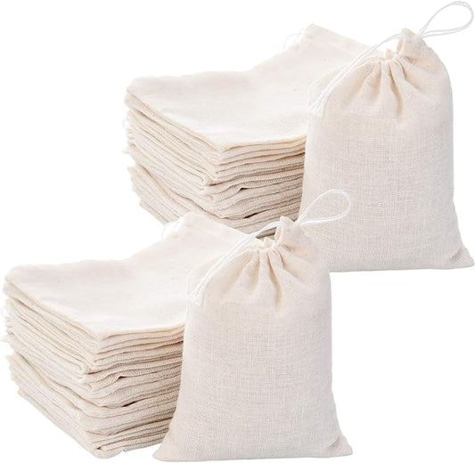 Tatuo 200 Pack Muslin Bags Burlap Drawstring, 3 x 4 Inch | Cotton Linen Fabric Reusable, Tea Sachets Gift Packaging, Canvas Pouch for Jewelry Trinkets,Multipurpose Linen Pouch by Tatuo