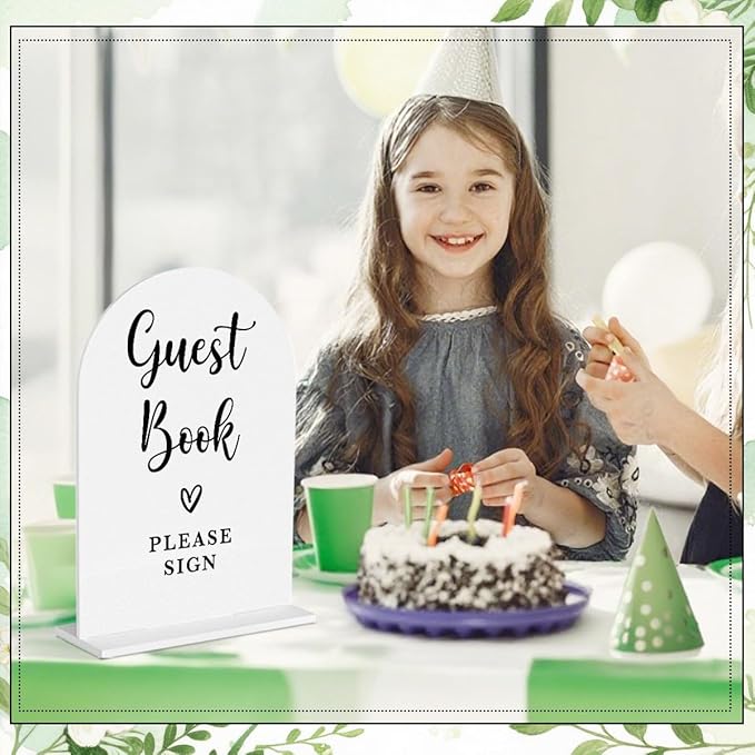 6 Pcs Baby in Bloom Shower Decorations, Baby Shower Sign, Newborn Gifts, Cards and Gifts Signs, Guest Book Sign, Modern Arched Acrylic Table Top Signs With Stand for Birthday Party Decorations (White)