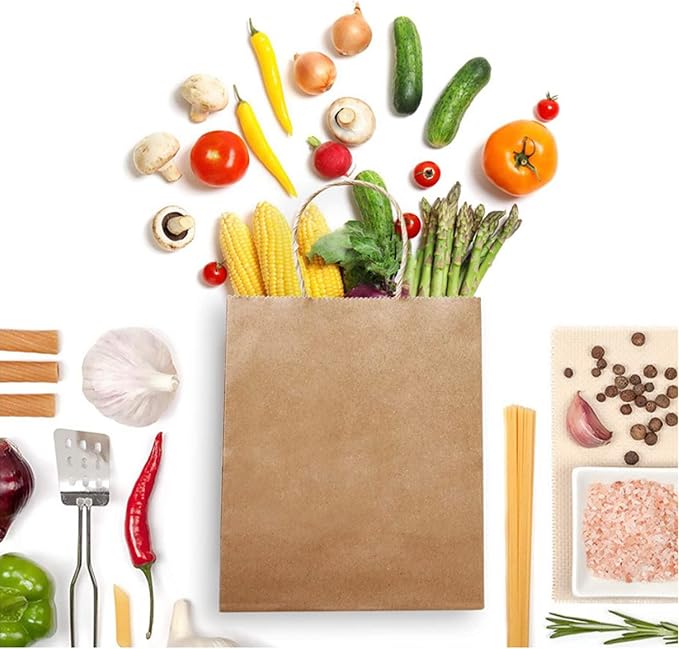 JET PAPER BAGS - 10”x5”x10” Inch [50 Pcs] Medium Brown Paper Bags with Handles Prime for Takeout, Grocery, Goody, Retail, Party, Gifts, Weddings - Recyclable Kraft Paper Gift Bags with Handles - Image 3
