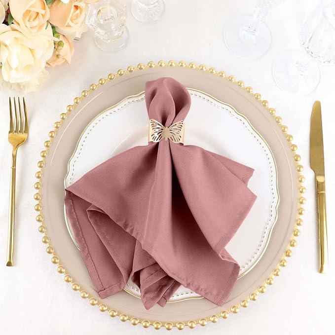 Tableclothsfactory Premium Pack of 100 Dusty Rose Premium 17" x 17" Washable Polyester Napkins Great for Wedding Party Restaurant Dinner Parties for Party & Decorations - Image 6
