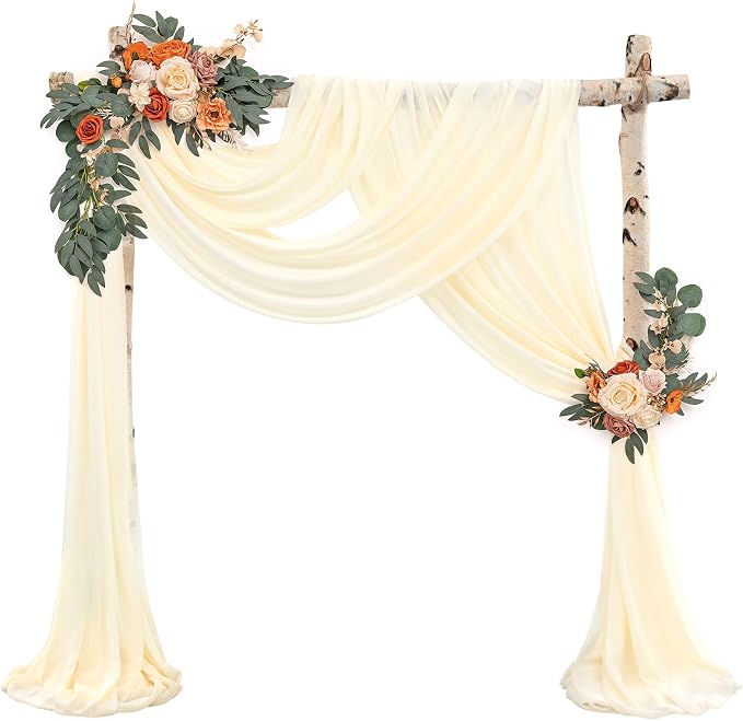 Showgeous Wedding Arch Draping Fabric Beige Chiffon Fabric Drapes - Image 2