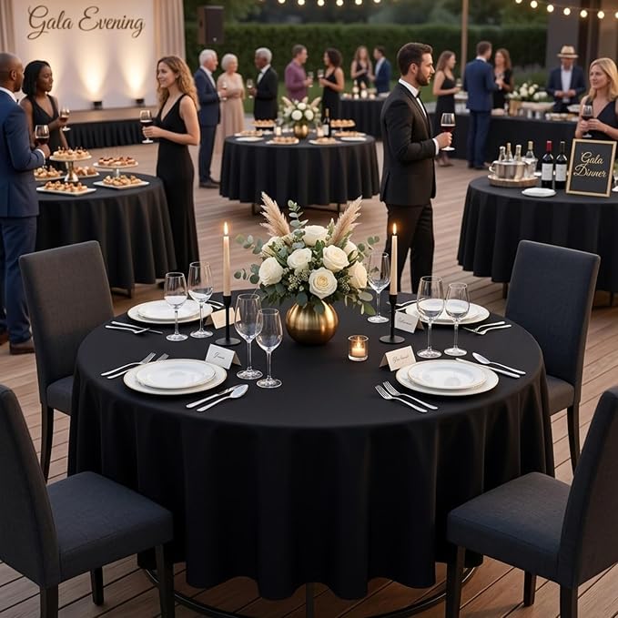8 Pack Black Round Tablecloths 90 Inch | For 3Ft-5Ft Round Table, Wrinkle Resistant Table Cloth, Washable Polyester Fabric, For Wedding Party Banquet Buffet Camping - Image 6