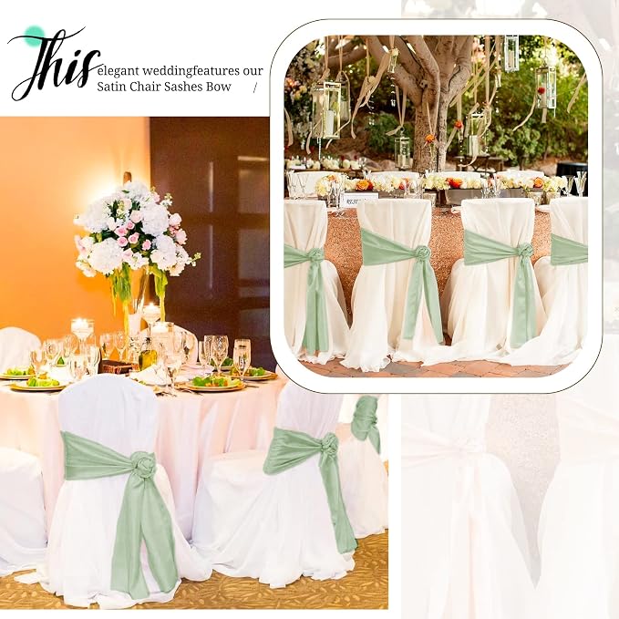 Pesonlook 50 Pcs Sage Green Satin Chair Sashes Ties, 7×108inch | Satin Chair Sashes Bows Chair Cover Back Tie Supplies for Wedding Reception Events Banquets Party, Hotel Event, Chairs Decor - Image 8