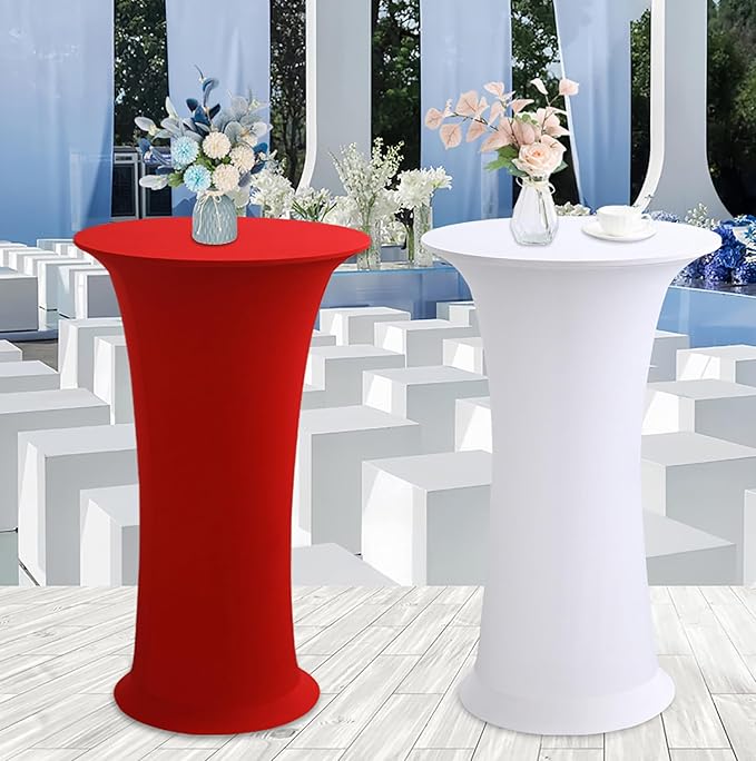 2 Pack Round Spandex Cocktail Table Cover 24x43 Inch Lemon Yellow Stretch Highboy Table Cloths Fitted Tablecloth High Top Tablecovers for Party Pub Banquet Bistro PTC23 - Image 3