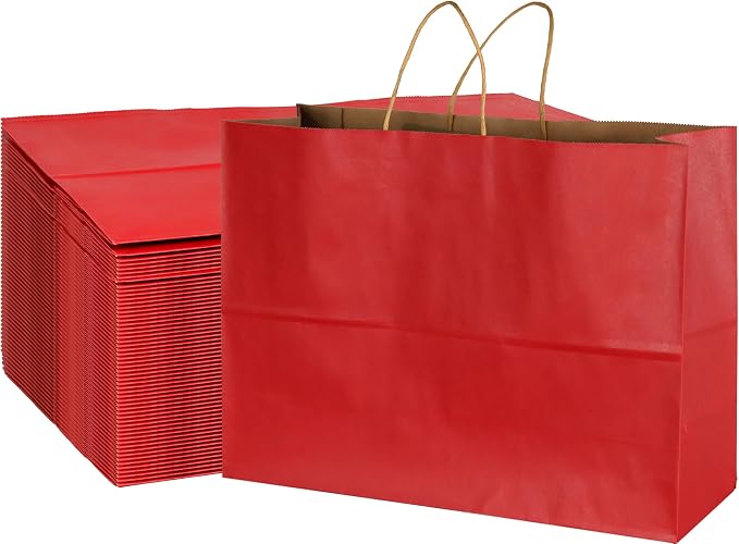 BLEWINDZ 70Pcs Large Paper Bags with Handles, 16x6x12 Inches Red Paper Shopping Bags for Small Business, Large Kraft Gift Bag Bulk for Grocery Mechandise Retail by BLEWINDS
