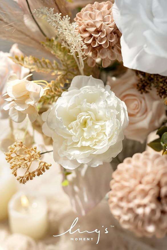 Ling's moment Artificial Wedding Fall Flowers Deluxe Combo, Boho & Nude | Fake Flower Greenery Stems Foam Roses Dahlia Peony for DIY Bridal Bouquets, Table Centerpiece, Floral Arrangement, Home Decor - Image 3