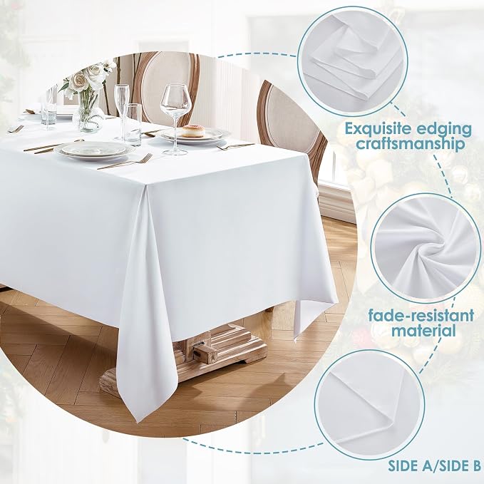 VidaFete Rectangle Table Cloths 60" x 102"， 2 Pack, White | Stain Wrinkle Resistant， Reusable Polyester Table Cover for Kitchen Dinning, Party, Wedding, Banquet, Buffet Decoration - Image 3