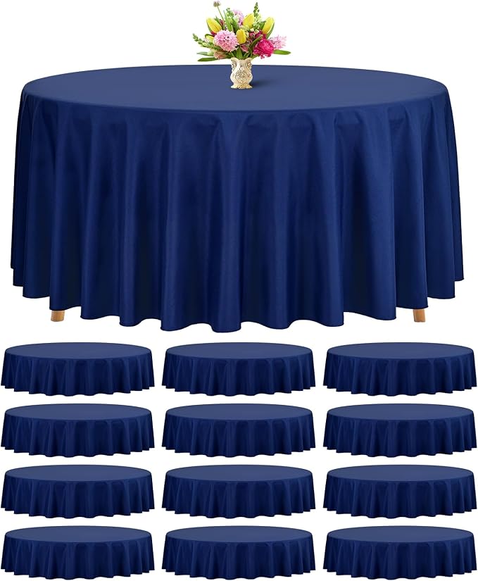 Teruntrue 12 Packs Navy Blue Round Tablecloths 120 inch Round Table Cloth, Washable Polyester Fabric for Wedding Parties Banquet Holiday Dinner Table Decorative, Navy Blue by Teruntrue