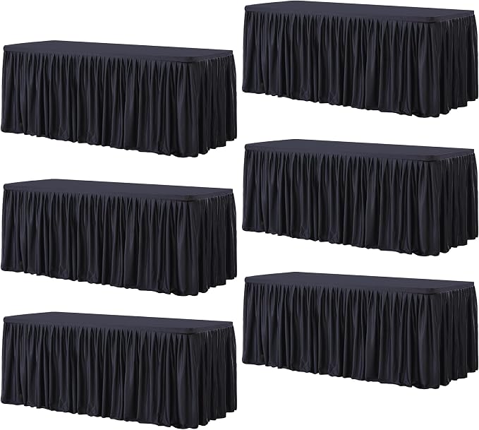Wish Care 6 Pack Black Rectangle Table Clothes for 8 Foot Tables, Polyester Fitted Tablecloths 8ft Stretch Table Cover for Wedding, Birthday, Parties, Trade Show, Craft Show - Image 8