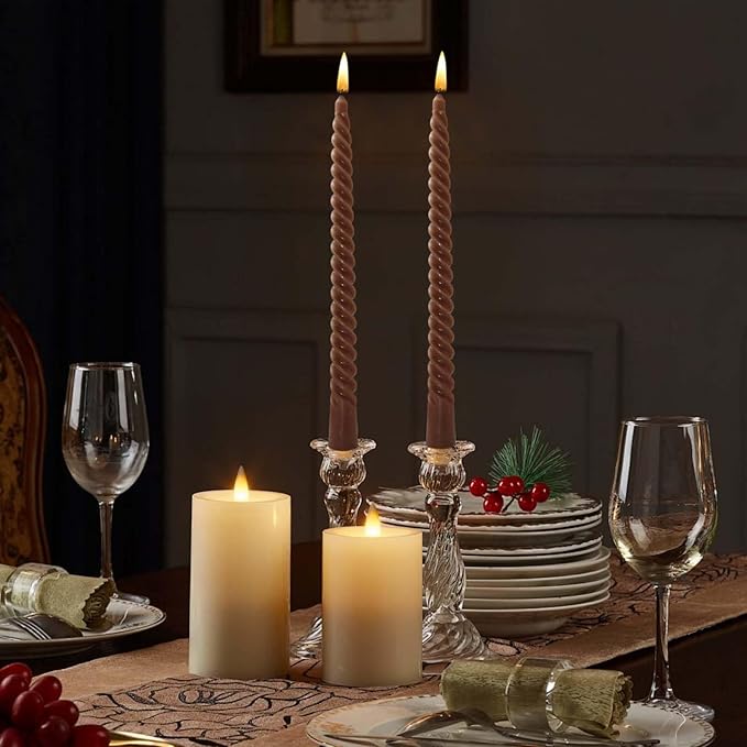 4 Pack 10 Inch Gradient Color Spiral Taper Candles for Wedding,Birthday,Christmas and Spring Home Decoration, Kitchen Twisted Candlesticks for Dinner Halloween,Thanksgiving (4, Brown, 10 in)