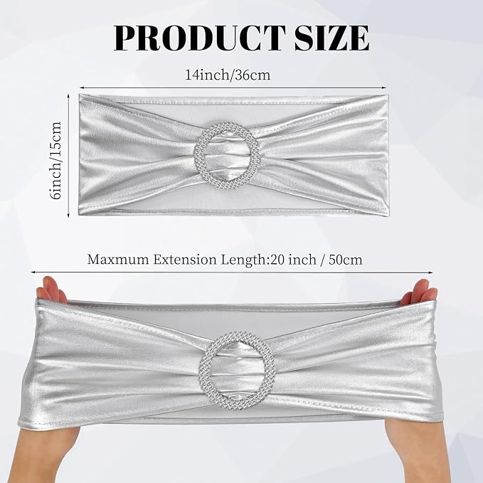 Spandex Chair Sashes Bows 100 PCS Metallic Silver - Image 2