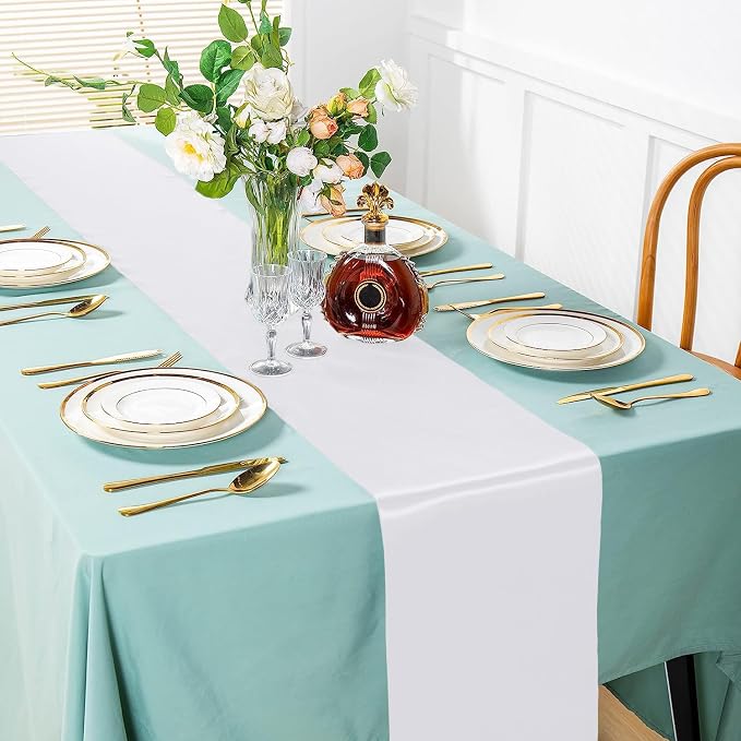 SI Pack of 10 Wedding 12 x 108 inch Satin Table Runner for Wedding, Decorations for Graduations, Engagements, Birthday Parties, Banquets, Runners fit Rectangle, Round Table - White - Image 2