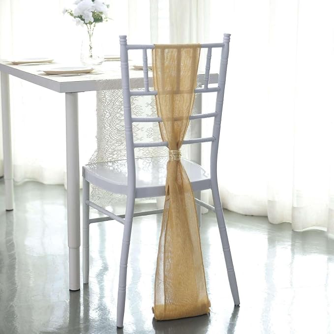 Efavormart 5 Pack | Gold Jute Faux Burlap Chair Sashes Covers, Boho Chic Linen Decor - 6"x108" - Image 8