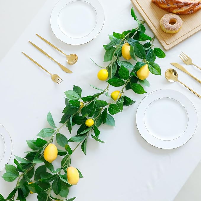 Dallisten 3 Strands Lemon Artificial Vines, 71" Lemon Silk Vine Garland with Green Leaves, Fake Hanging Plants Greenery Decor for Home, Bedroom, Wall, Party, Wedding Decoration - Image 5