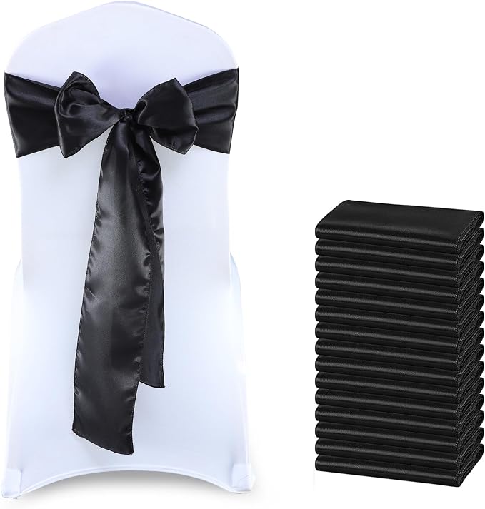 VDS Satin Chair Sashes Chair Cover Back Tie Sateen Bows Ribbon for Wedding Birthday Graduation Engagement Ceremony Event Party Banquet Venue Hotel All Dining Chair Decoration (25PC) (Black) by VDS