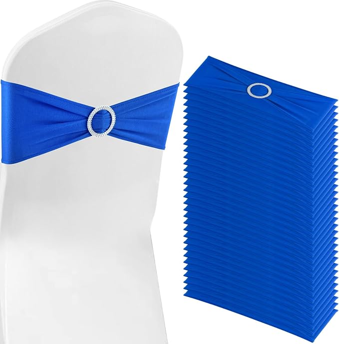 Royal Blue Chair Sashes 100 Pack Spandex Stretch Chair Band Sashes with Buckles for Folding Chairs Wedding Party Reception Baby Shower Events Banquet Decorations by Bringsparkletoeverydaylife