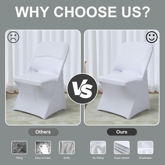 Trlyc Spandex Folding Chair Covers 12 Pcs White for Wedding Party - Image 4