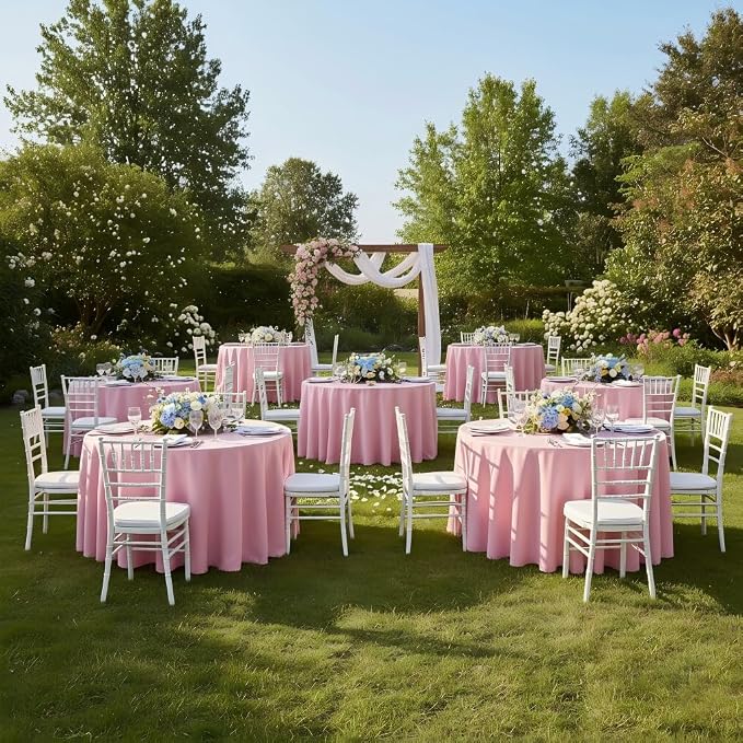 sancua Pink Round Tablecloth 90 Inch Fit 30-72 Inch Tables, 8 Pack | Circle Polyester Fabric Table cloth for Wedding Party Reception Banquet Birthday, Washable Formal Covers - Image 4