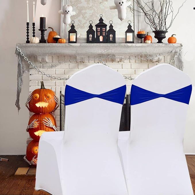Royal Blue Chair Sashes Bows 50 Pack, Spandex Blue Chair Cover Bands Ties Without Buckle for Gender Reveal Baby Shower Decoration - Image 6