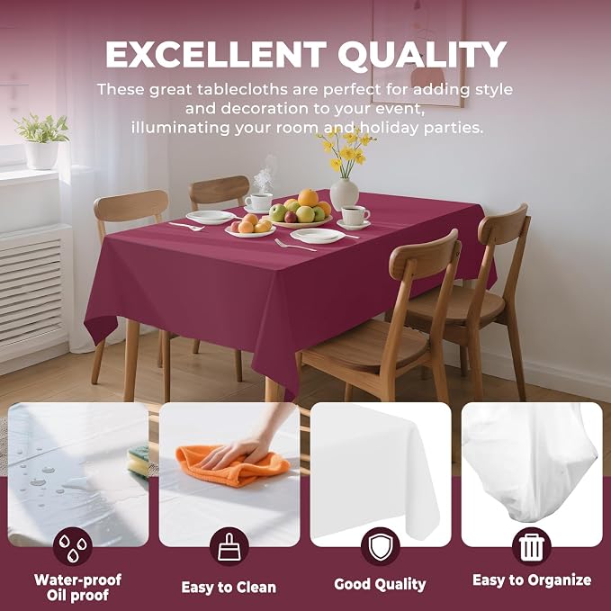 54 Inch X 300 Feet Plastic Table Cover Roll Premium Disposable Plastic Tablecloth for All Type/Shape Tables | Picnic, Party, Banquet, Birthdays, Weddings (Burgundy, 54 Inch X 300 Feet) - Image 3