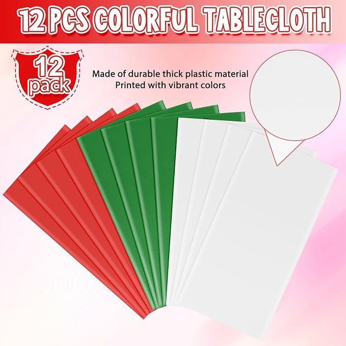 MASHAN 12 Pack Christmas Tablecloth Bulk, Red White Green Disposable Tablecloths, Rectangle Italy Theme Table Covers for Christmas Family Gathering Dining and Italian Party Decoration,54 x 108 Inch - Image 4