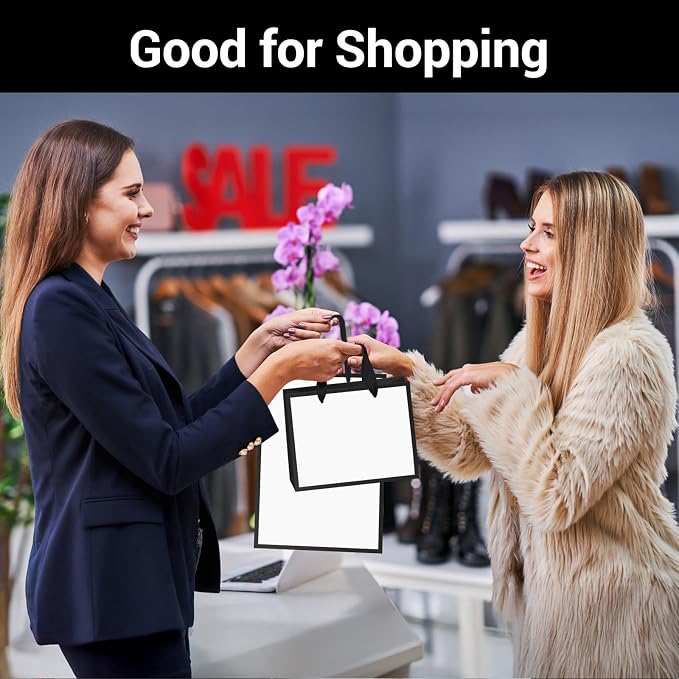 EUSOAR Small Paper Bags 12pcs 8.6"x3.9"x7" Thank You Retail Shopping & Party Favors Grocery & Gift Wrap Bags Bulk Wedding & Birthday Party & Craft Bags-White/Black - Image 4